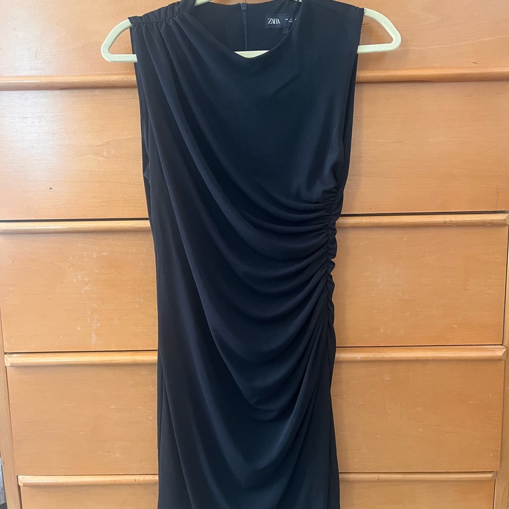 Zara Black Asymmetrical Ruched Cocktail Dress